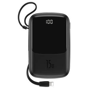 Powerbank Baseus Qpow mit USB-C-Kabel, 10000mAh, 3A, 15W (schwarz)