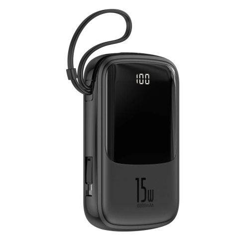 Powerbank Baseus Qpow z kablem USB-C, 10000mAh, 3A, 15W (czarny)