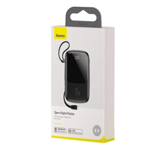 Powerbank Baseus Qpow z kablem USB-C, 10000mAh, 3A, 15W (czarny)