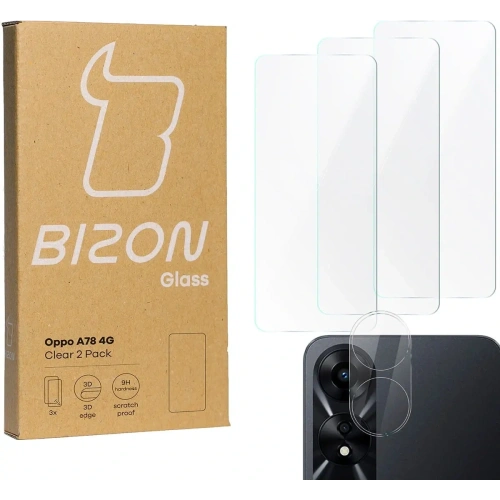 3x Szkło na ekran + szkło na aparat BIZON Clear do Oppo A78 4G
