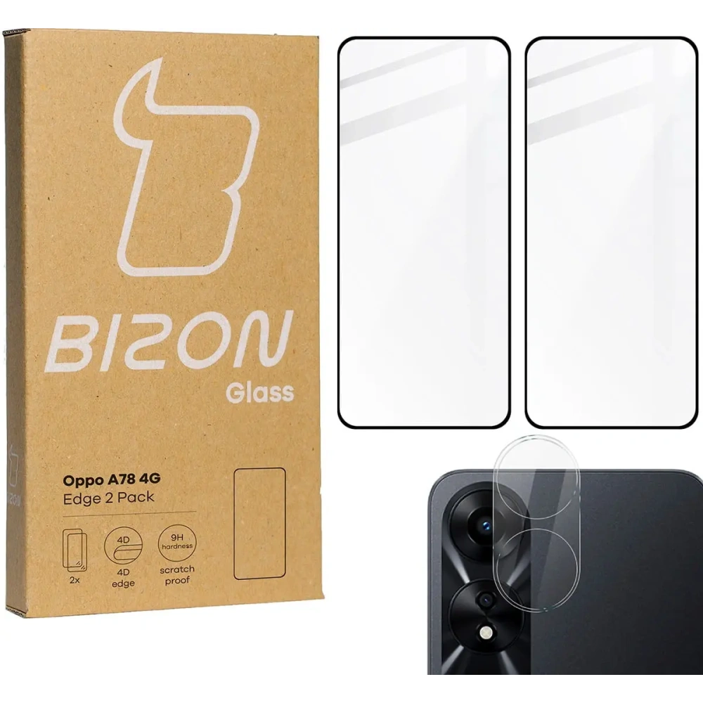 Hurtownia GSM - 2x Szkło na ekran + szkło na aparat BIZON Edge do Oppo A78 4G - BIZ3650 - {ean13} - Hurt