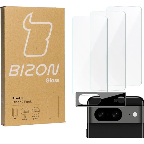 3x Szkło na ekran + szkło na aparat BIZON Clear do Pixel 8