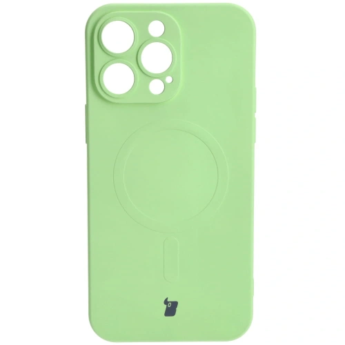 Etui silikonowe z pierścieniem magnetycznym Bizon Case Silicone Magnetic do Apple iPhone 14 Pro Max jasnozielone