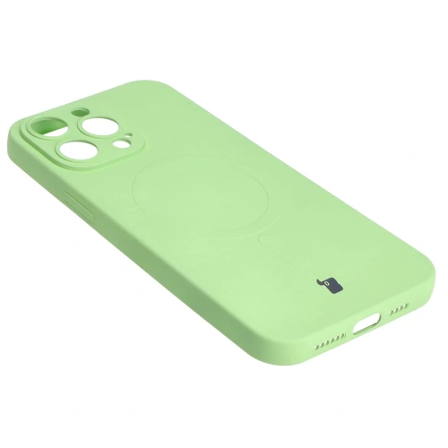 Etui silikonowe z pierścieniem magnetycznym Bizon Case Silicone Magnetic do Apple iPhone 14 Pro Max jasnozielone
