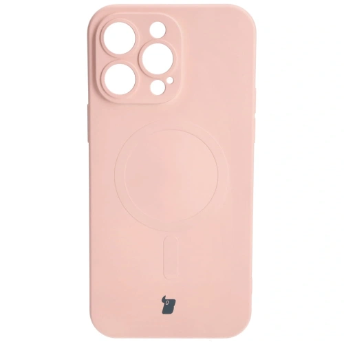 Etui silikonowe z pierścieniem magnetycznym Bizon Case Silicone Magnetic do Apple iPhone 14 Pro Max jasnoróżowe