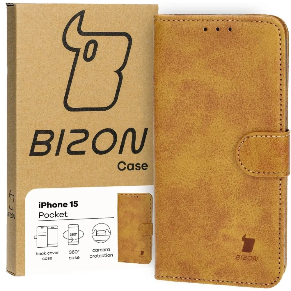Hurtownia GSM - Etui z klapką Bizon Case Pocket do Apple iPhone 15 brązowe - BIZ3667 - {ean13} - Hurt