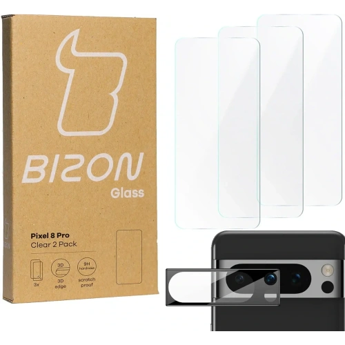 3x Szkło na ekran + szkło na aparat BIZON Clear do Pixel 8 Pro