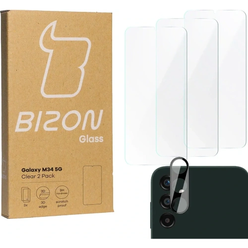 3x Szkło na ekran + szkło na aparat BIZON Clear do Samsung Galaxy M34 5G