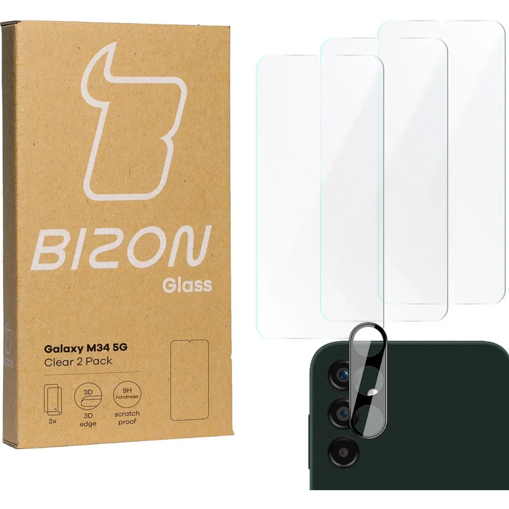Wholesale BIZON Clear 3x screen glass + camera glass Samsung Galaxy M34 5G - BIZ3713 - {ean13} - Hurt