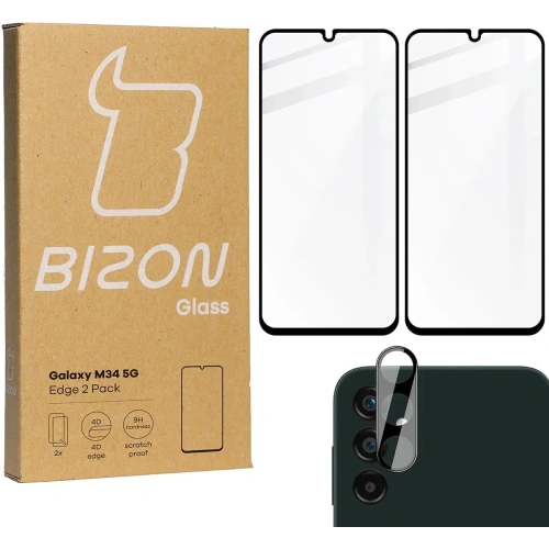 2x Szkło na ekran + szkło na aparat BIZON Edge do Samsung Galaxy M34 5G