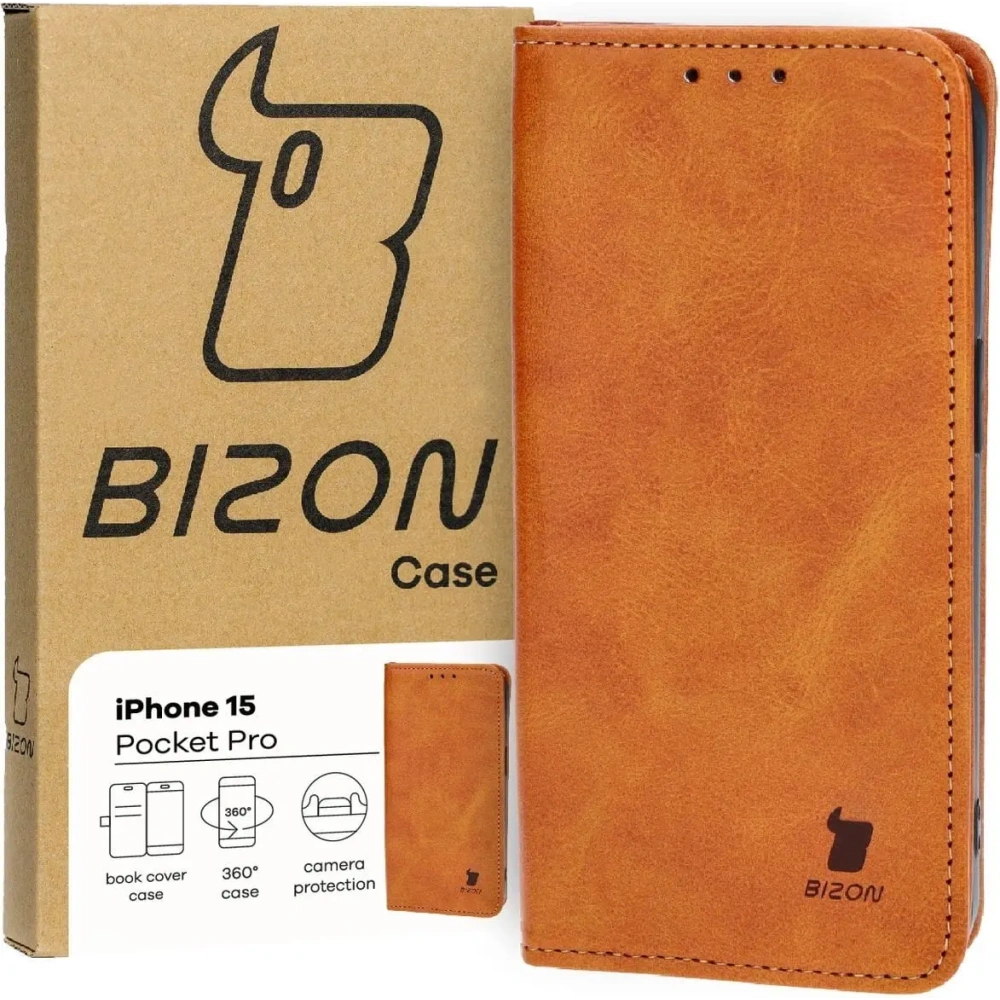 Hurtownia GSM - Etui z klapką Bizon Case Pocket Pro do Apple iPhone 15 hnědé - BIZ3722 - {ean13} - Hurt