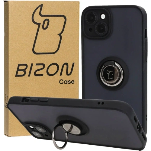 Etui z uchwytem na palec Bizon Case Hybrid Ring do Apple iPhone 15 Plus przydymione z czarną ramką