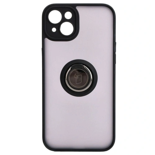 Etui z uchwytem na palec Bizon Case Hybrid Ring do Apple iPhone 15 Plus przydymione z czarną ramką