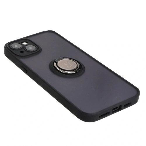 Etui z uchwytem na palec Bizon Case Hybrid Ring do Apple iPhone 15 Plus przydymione z czarną ramką