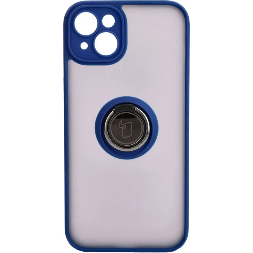 Hurtownia GSM - Etui s úchopem na prst Bizon Case Hybrid Ring pro Apple iPhone 15 Plus kouřové s modrým rámem - BIZ3725 - {ean13} - Hurt