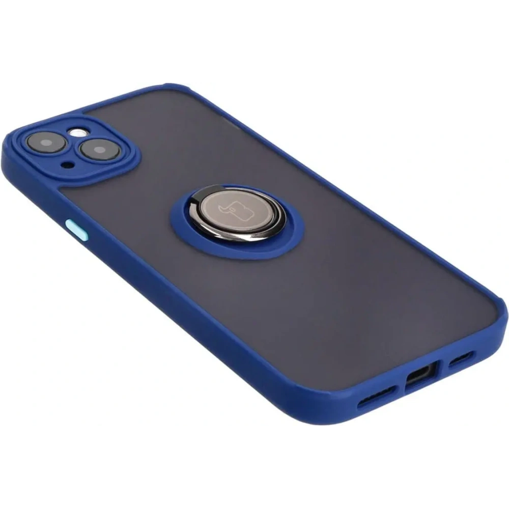 Hurtownia GSM - Etui s úchopem na prst Bizon Case Hybrid Ring pro Apple iPhone 15 Plus kouřové s modrým rámem - BIZ3725 - {ean13} - Hurt