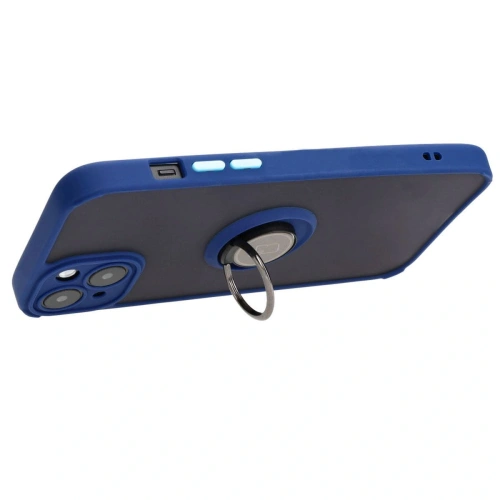Etui z uchwytem na palec Bizon Case Hybrid Ring do Apple iPhone 15 Plus przydymione z granatową ramką