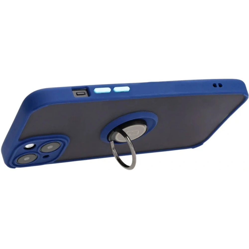Hurtownia GSM - Etui s úchopem na prst Bizon Case Hybrid Ring pro Apple iPhone 15 Plus kouřové s modrým rámem - BIZ3725 - {ean13} - Hurt