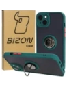 Etui s úchytem na prst Bizon Case Hybrid Ring pro Apple iPhone 15 Plus kouřové s tmavě zeleným rámem