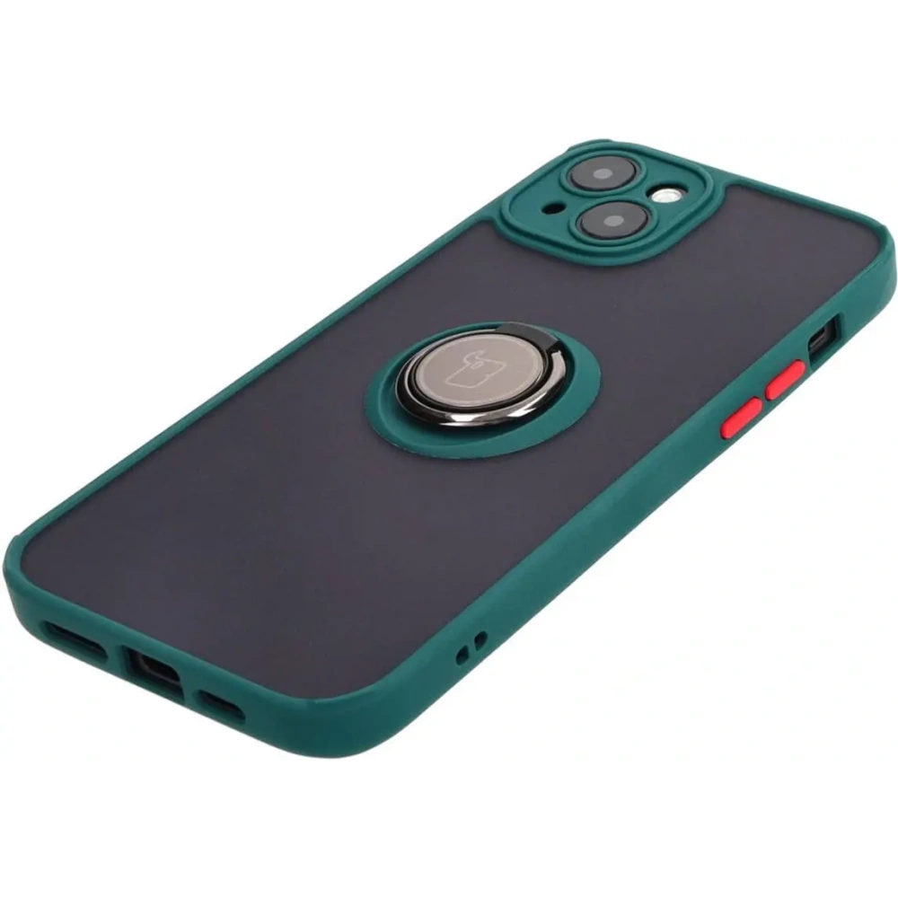 Hurtownia GSM - Etui s úchytem na prst Bizon Case Hybrid Ring pro Apple iPhone 15 Plus kouřové s tmavě zeleným rámem - BIZ3726 - {ean13} - Hurt