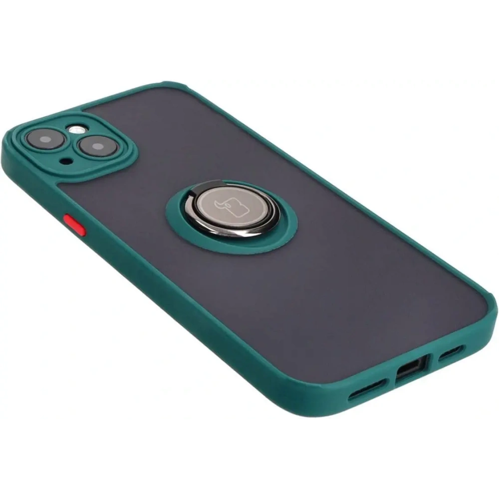Hurtownia GSM - Etui s úchytem na prst Bizon Case Hybrid Ring pro Apple iPhone 15 Plus kouřové s tmavě zeleným rámem - BIZ3726 - {ean13} - Hurt
