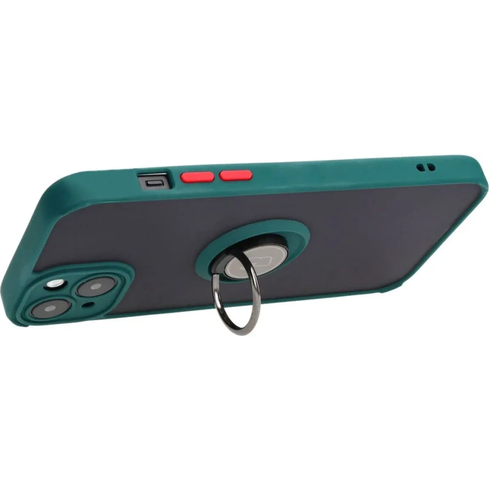 Hurtownia GSM - Etui s úchytem na prst Bizon Case Hybrid Ring pro Apple iPhone 15 Plus kouřové s tmavě zeleným rámem - BIZ3726 - {ean13} - Hurt