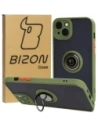 Etui s úchytem na prst Bizon Case Hybrid Ring pro Apple iPhone 15 Plus kouřové se zeleným rámečkem