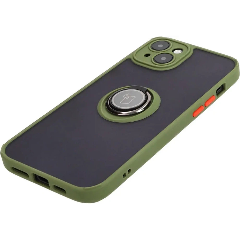 Hurtownia GSM - Etui s úchytem na prst Bizon Case Hybrid Ring pro Apple iPhone 15 Plus kouřové se zeleným rámečkem - BIZ3727 - {ean13} - Hurt