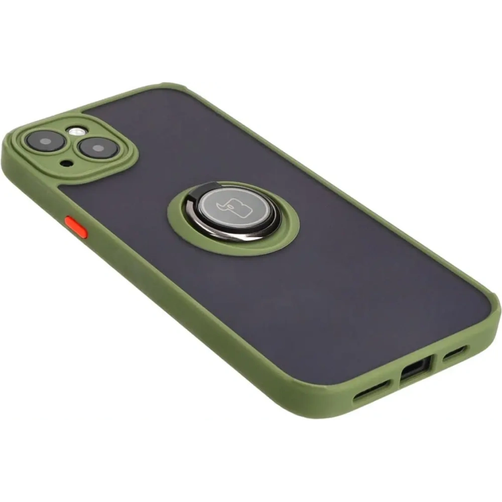 Hurtownia GSM - Etui s úchytem na prst Bizon Case Hybrid Ring pro Apple iPhone 15 Plus kouřové se zeleným rámečkem - BIZ3727 - {ean13} - Hurt