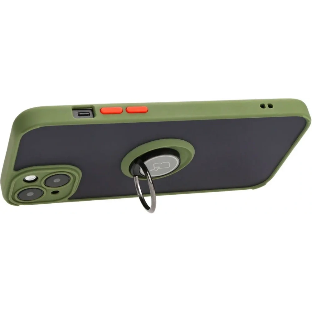 Hurtownia GSM - Etui s úchytem na prst Bizon Case Hybrid Ring pro Apple iPhone 15 Plus kouřové se zeleným rámečkem - BIZ3727 - {ean13} - Hurt
