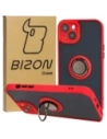 Etui s úchopem na palec Bizon Case Hybrid Ring pro Apple iPhone 15 Plus kouřové s červeným rámečkem