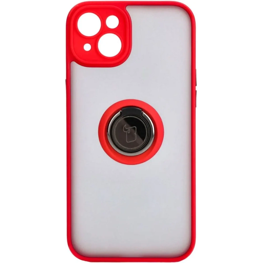 Hurtownia GSM - Etui s úchopem na palec Bizon Case Hybrid Ring pro Apple iPhone 15 Plus kouřové s červeným rámečkem - BIZ3728 - {ean13} - Hurt