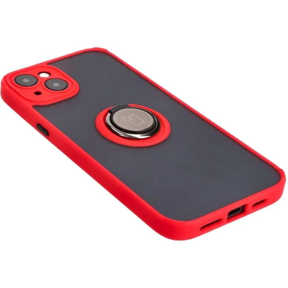 Hurtownia GSM - Etui s úchopem na palec Bizon Case Hybrid Ring pro Apple iPhone 15 Plus kouřové s červeným rámečkem - BIZ3728 - {ean13} - Hurt