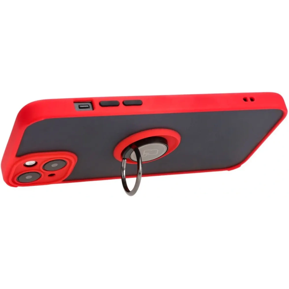 Hurtownia GSM - Etui s úchopem na palec Bizon Case Hybrid Ring pro Apple iPhone 15 Plus kouřové s červeným rámečkem - BIZ3728 - {ean13} - Hurt