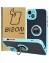 Etui s úchopem na prst Bizon Case Hybrid Ring pro Apple iPhone 15 Plus kouřové s jasně modrým rámečkem