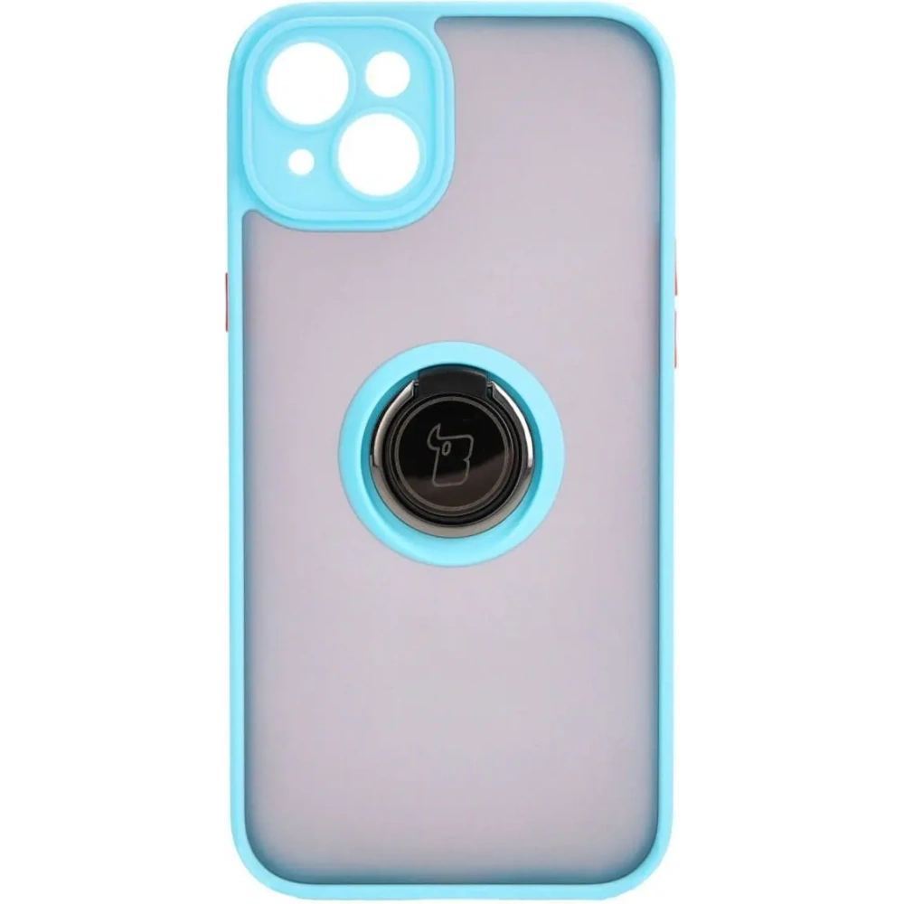 Hurtownia GSM - Etui s úchopem na prst Bizon Case Hybrid Ring pro Apple iPhone 15 Plus kouřové s jasně modrým rámečkem - BIZ3729 - {ean13} - Hurt
