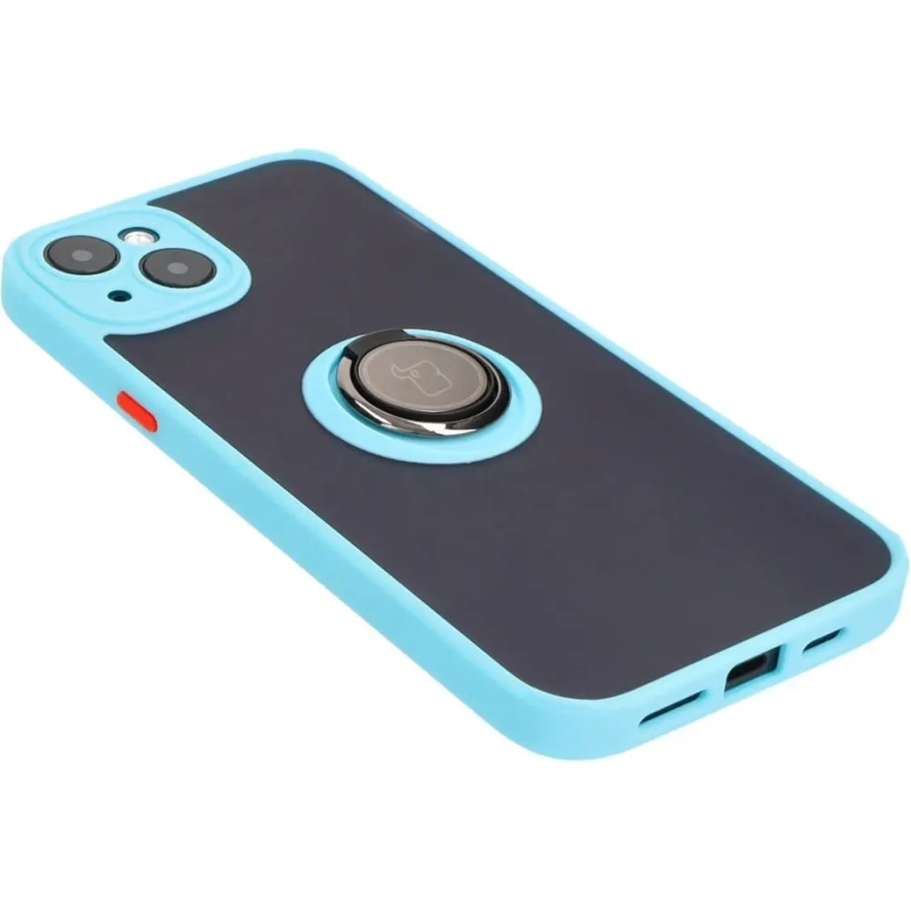 Hurtownia GSM - Etui s úchopem na prst Bizon Case Hybrid Ring pro Apple iPhone 15 Plus kouřové s jasně modrým rámečkem - BIZ3729 - {ean13} - Hurt