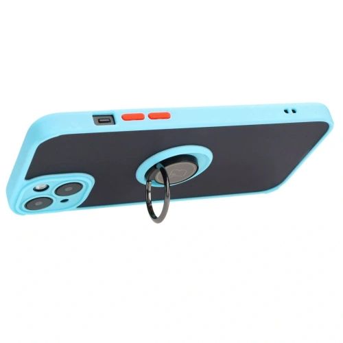 Etui z uchwytem na palec Bizon Case Hybrid Ring do Apple iPhone 15 Plus przydymione z jasnoniebieską ramką