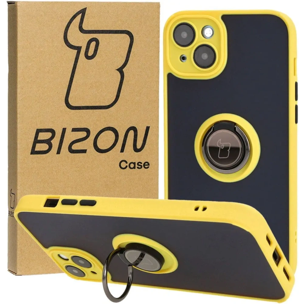 Hurtownia GSM - Bizon Case Hybrid Ring Apple iPhone 15 Plus fumuriu cu un cadru galben - BIZ3730 - {ean13} - Hurt