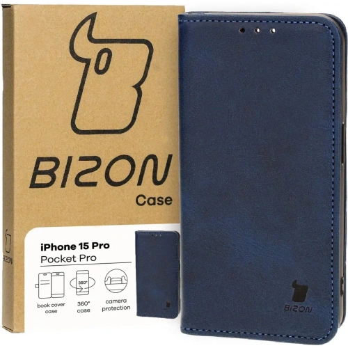 Etui z klapką Bizon Case Pocket Pro do Apple iPhone 15 Pro granatowe