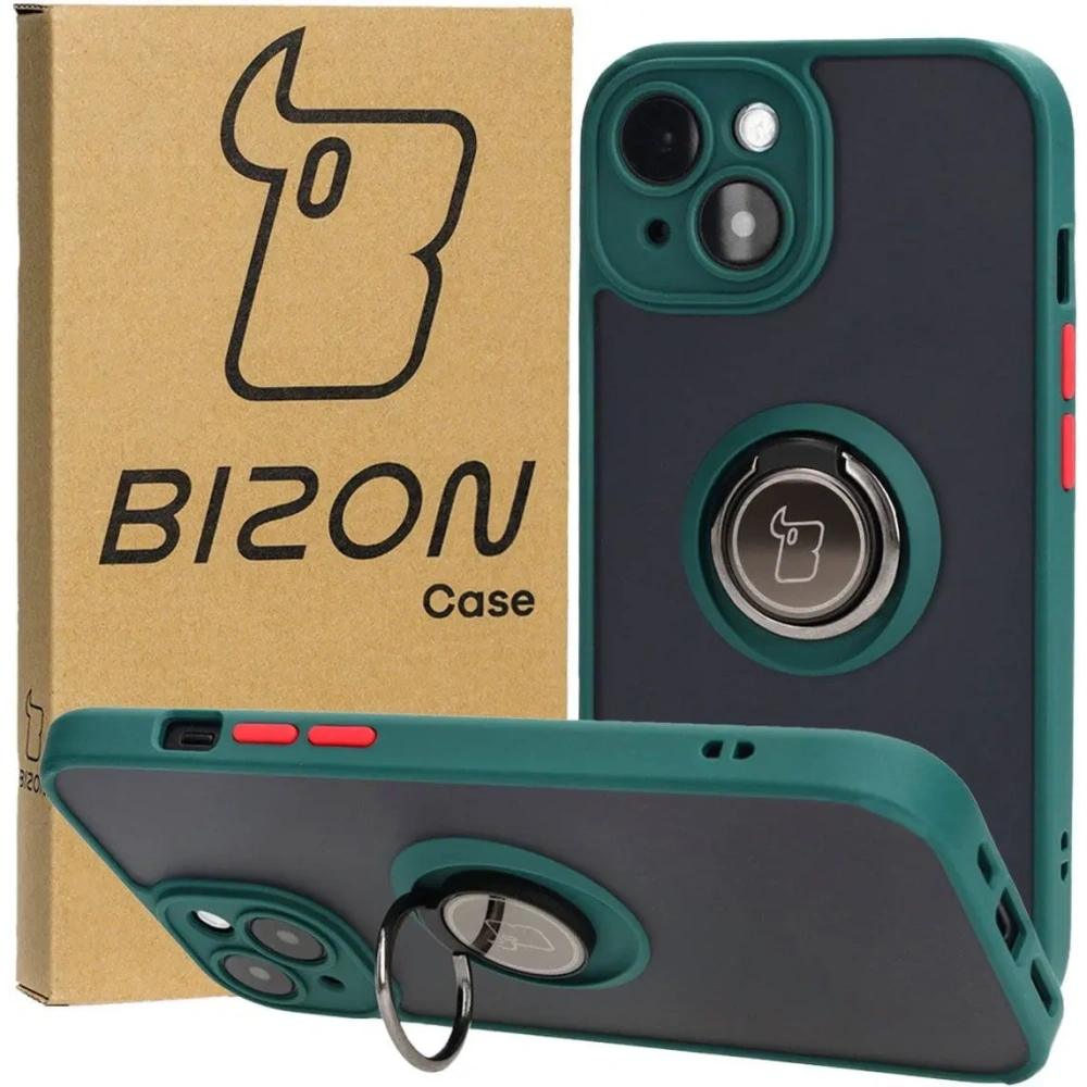 Hurtownia GSM - Bizon Case Hybrid Ring Apple iPhone 15 fumuriu cu un cadru verde închis - BIZ3766 - {ean13} - Hurt