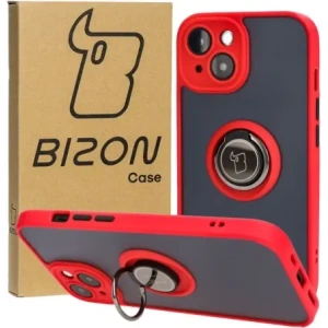 Hurtownia GSM - Etui s úchopem na prst Bizon Case Hybrid Ring pro Apple iPhone 15 kouřové s červeným rámečkem - BIZ3767 - {ean13} - Hurt