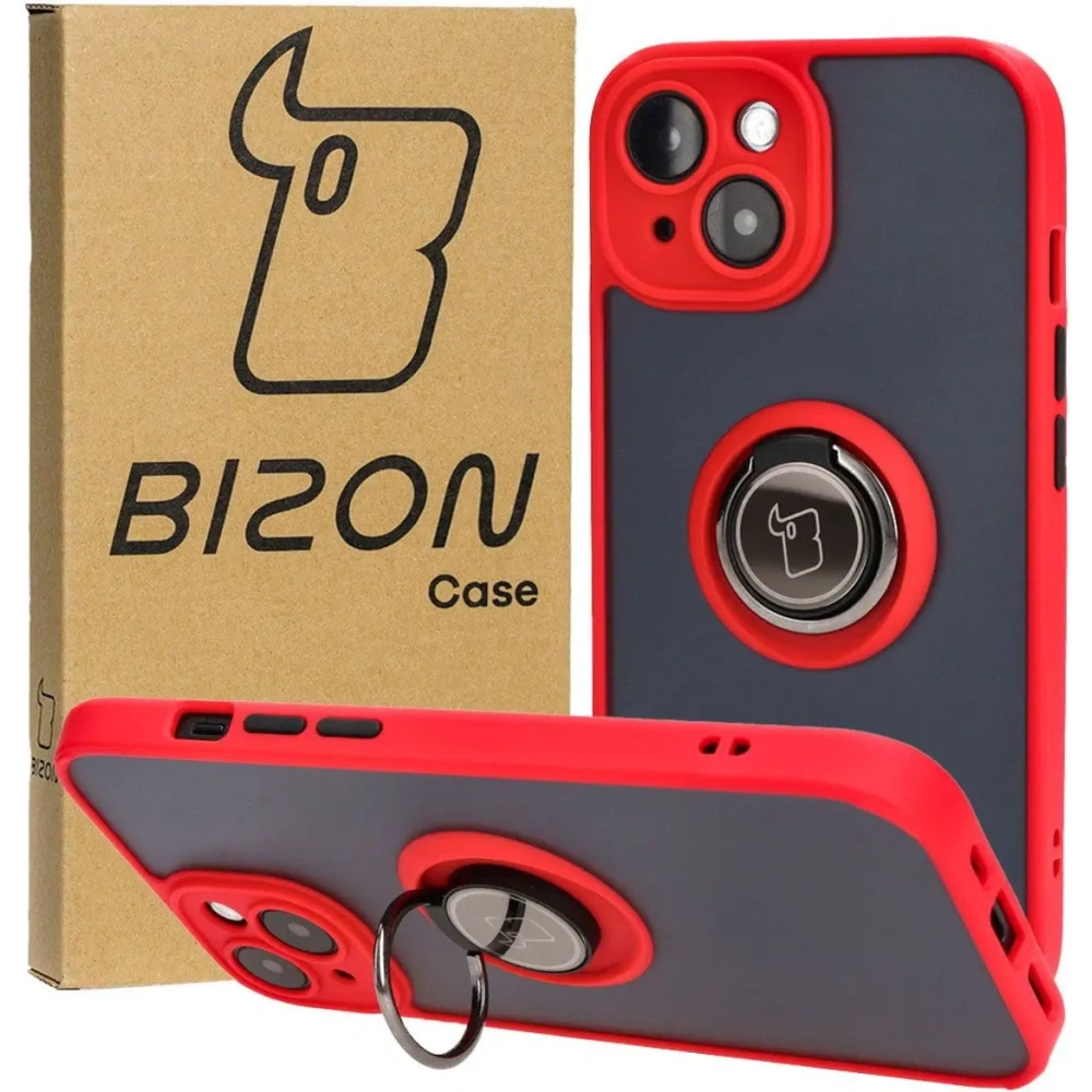 Wholesale Bizon Case Hybrid Ring Apple iPhone 15 smoky with a red frame - BIZ3767 - {ean13} - Hurt
