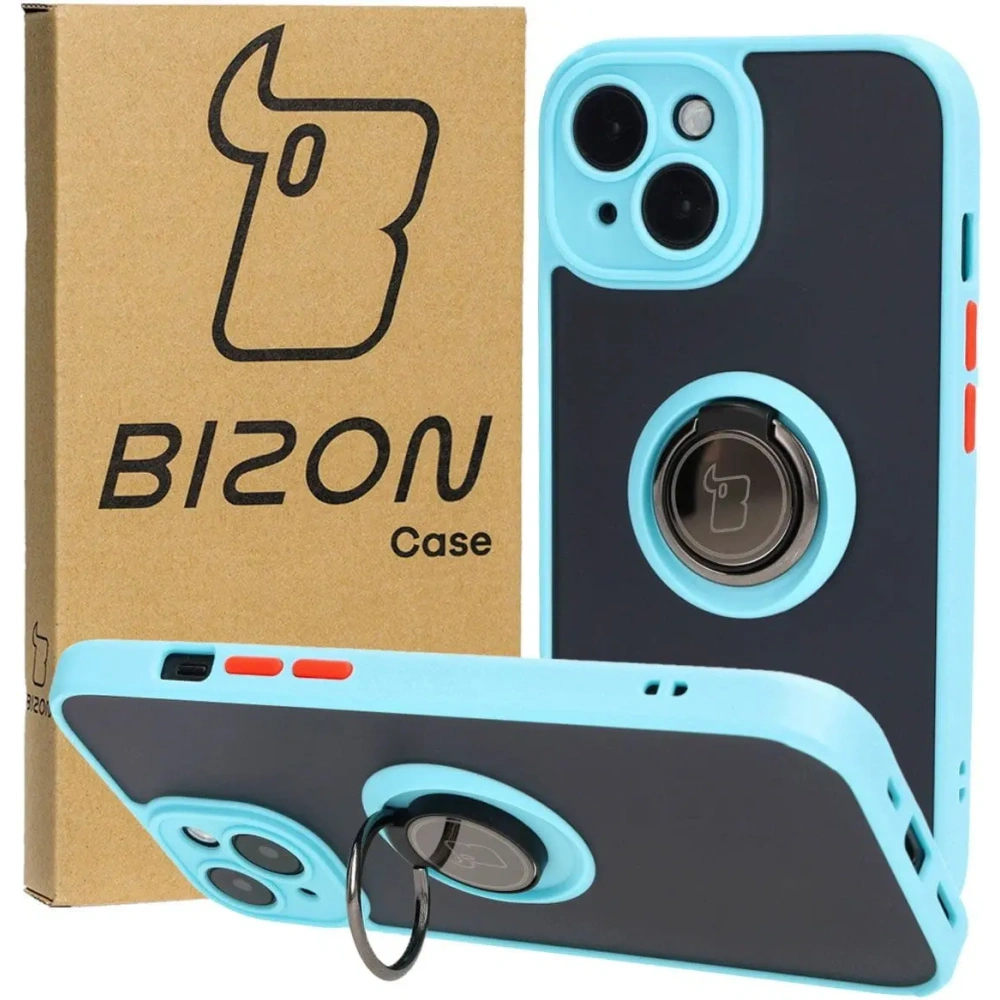 Hurtownia GSM - Bizon Case Hybrid Ring Apple iPhone 15 fumuriu cu un cadru albastru deschis - BIZ3768 - {ean13} - Hurt