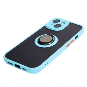 Hurtownia GSM - Etui s úchopem na prst Bizon Case Hybrid Ring pro Apple iPhone 15 kouřové s jasně modrým rámečkem - BIZ3768 - {ean13} - Hurt