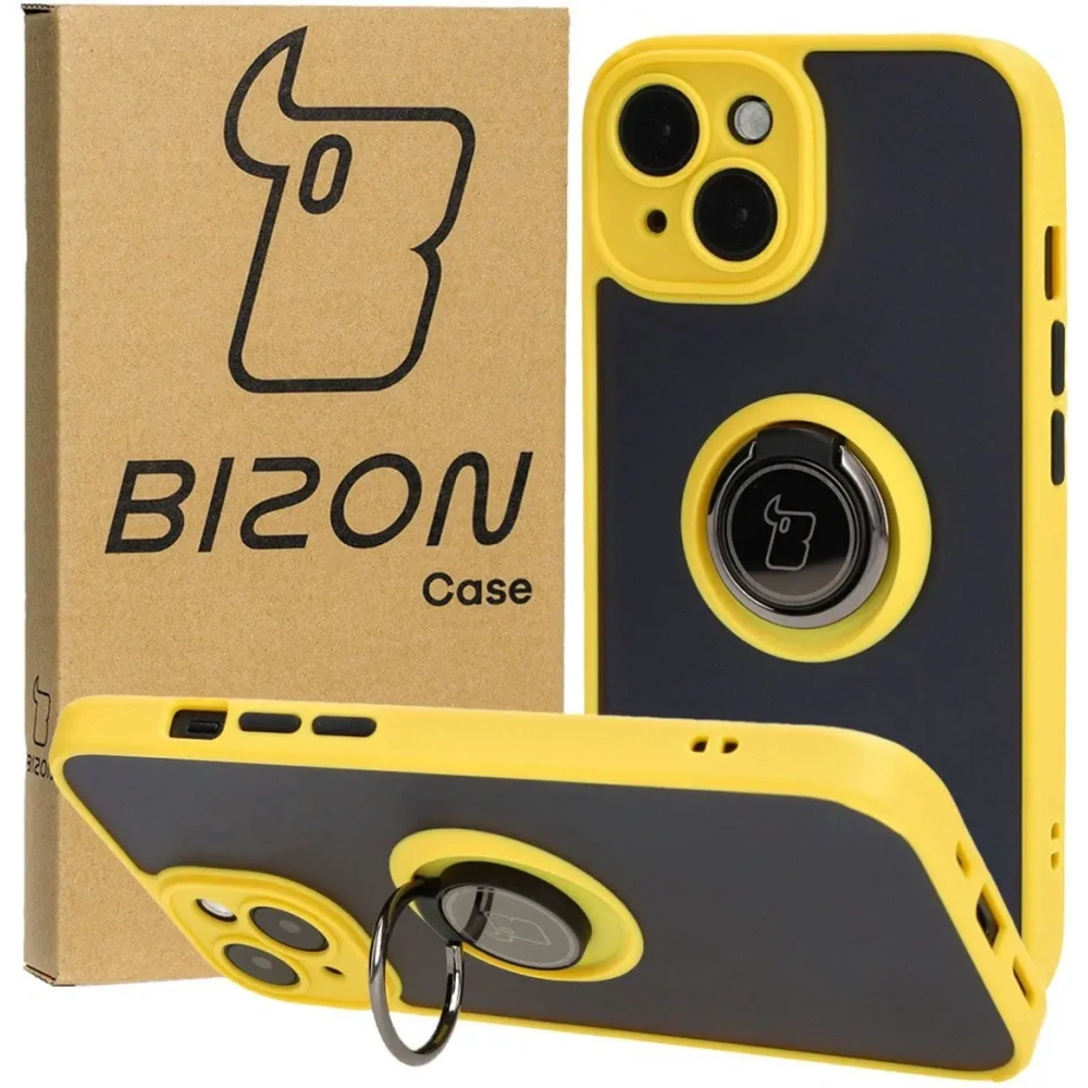Hurtownia GSM - Bizon Case Hybrid Ring Apple iPhone 15 fumuriu cu un cadru galben - BIZ3769 - {ean13} - Hurt