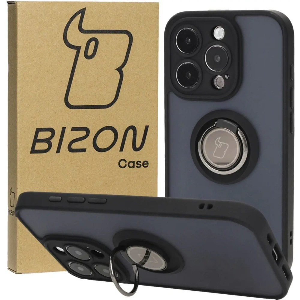 Hurtownia GSM - Bizon Case Hybrid Ring Apple iPhone 15 Pro füstös fekete kerettel - BIZ3770 - {ean13} - Hurt