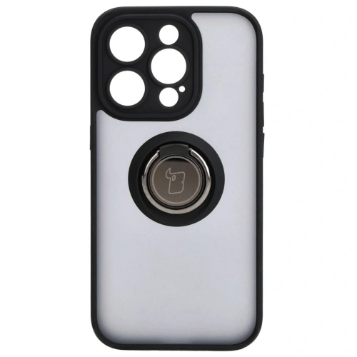 Etui z uchwytem na palec Bizon Case Hybrid Ring do Apple iPhone 15 Pro przydymione z czarną ramką