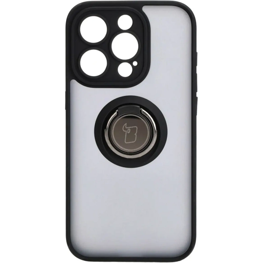 Hurtownia GSM - Etui s úchytem na palec Bizon Case Hybrid Ring pro Apple iPhone 15 Pro kouřové s černým rámečkem - BIZ3770 - {ean13} - Hurt