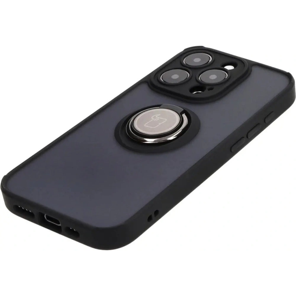 Hurtownia GSM - Etui s úchytem na palec Bizon Case Hybrid Ring pro Apple iPhone 15 Pro kouřové s černým rámečkem - BIZ3770 - {ean13} - Hurt